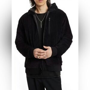 NWT $498 John Varvatos Hooded Jacket XS Black Adami Corduroy Reversible Puffer